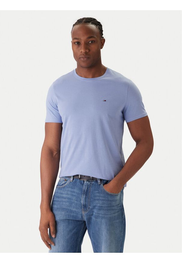 Tommy Jeans T-Shirt DM0DM04411 Niebieski Slim Fit. Kolor: niebieski. Materiał: bawełna