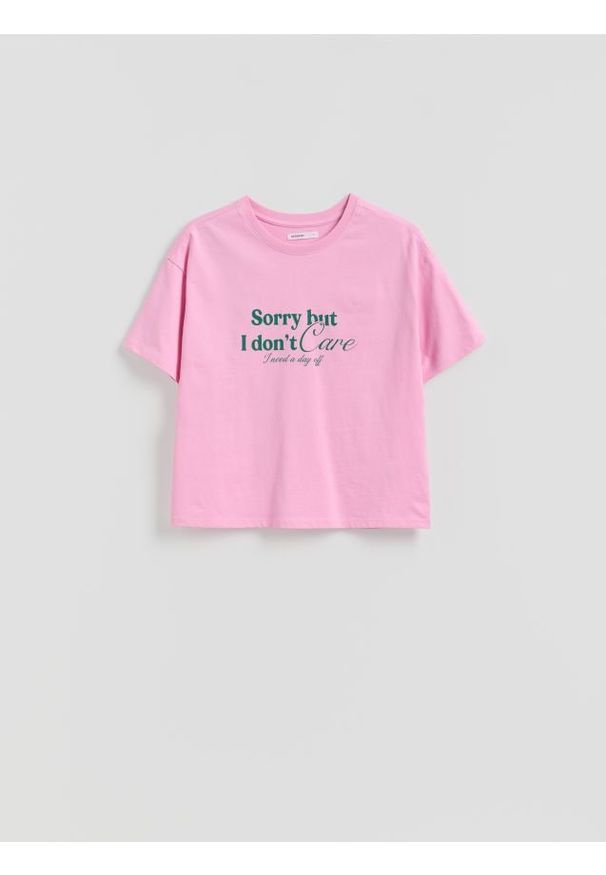 Reserved - T-shirt z nadrukiem - pastelowy róż. Kolor: różowy. Materiał: bawełna. Wzór: nadruk