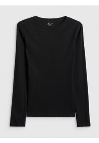 4f - 4F Longsleeve slim z prążkowanej dzianiny damski - czarny XL. Okazja: na co dzień, na spacer. Kolor: czarny. Materiał: prążkowany, dzianina. Długość rękawa: długi rękaw. Wzór: prążki. Styl: casual #1