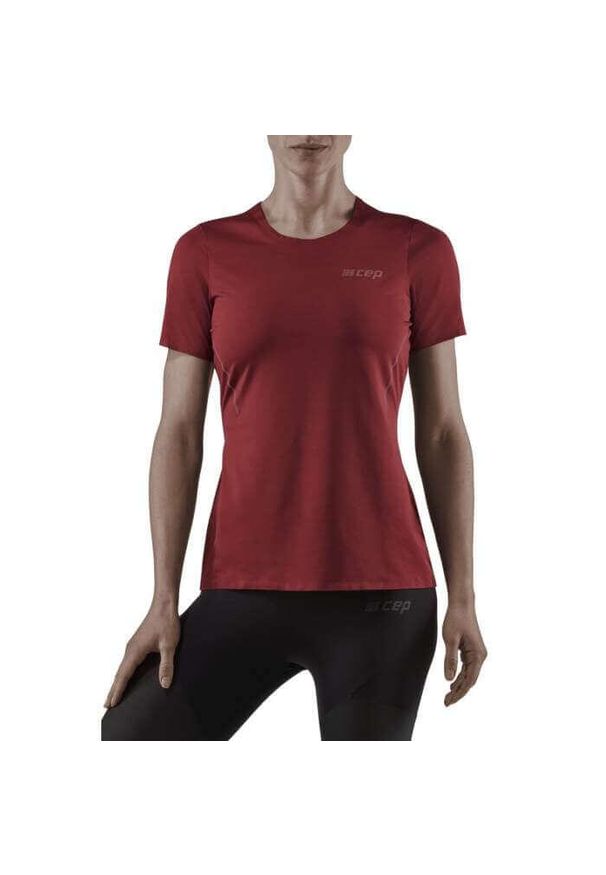 Koszulka do biegania z krótkim rękawem damska CEP Run. Kolor: czerwony. Długość rękawa: krótki rękaw. Długość: krótkie. Sport: bieganie