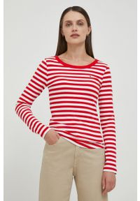 TOMMY HILFIGER - Tommy Hilfiger longsleeve damski kolor czerwony. Kolor: czerwony. Materiał: materiał, dzianina, prążkowany. Długość rękawa: długi rękaw. Długość: długie. Wzór: aplikacja