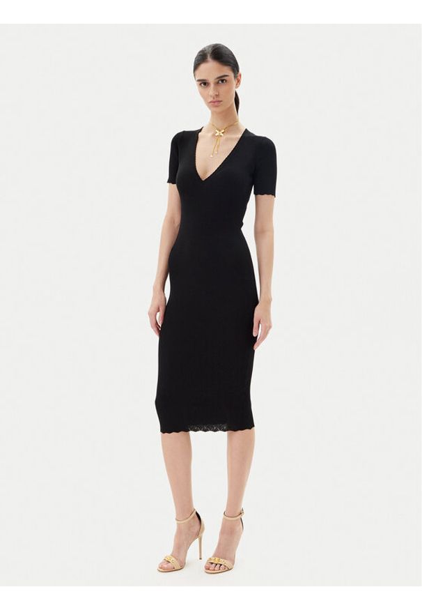 Elisabetta Franchi Sukienka dzianinowa AM-53S-51E2 Czarny Slim Fit. Kolor: czarny. Materiał: wiskoza