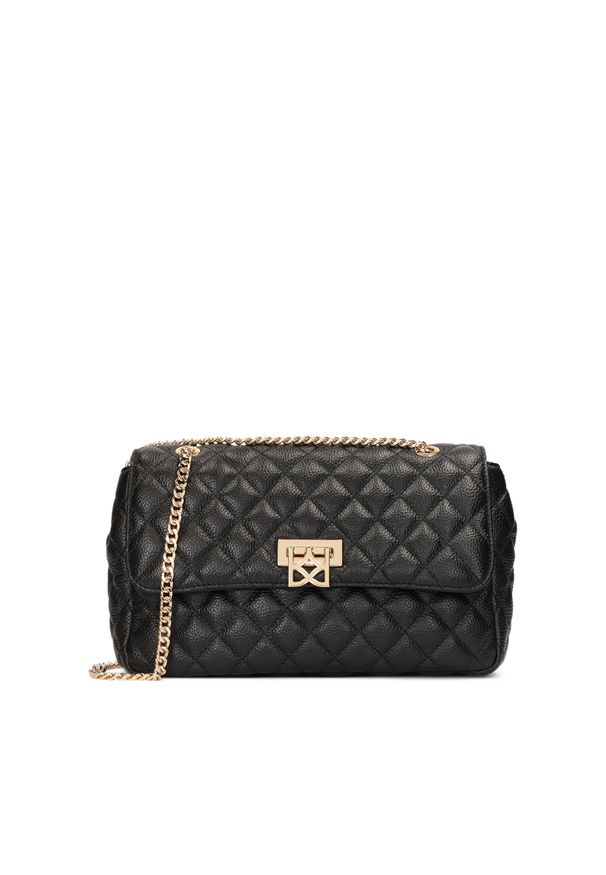 Kazar - Czarna pikowana torebka z łańcuchem. Kolor: czarny. Wzór: gładki. Materiał: skórzane. Styl: casual. Rodzaj torebki: na ramię