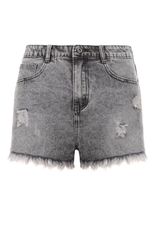 Born2be - Ciemnoszare Szorty Hippehe. Stan: podwyższony. Kolor: szary. Materiał: denim, jeans, bawełna. Wzór: aplikacja