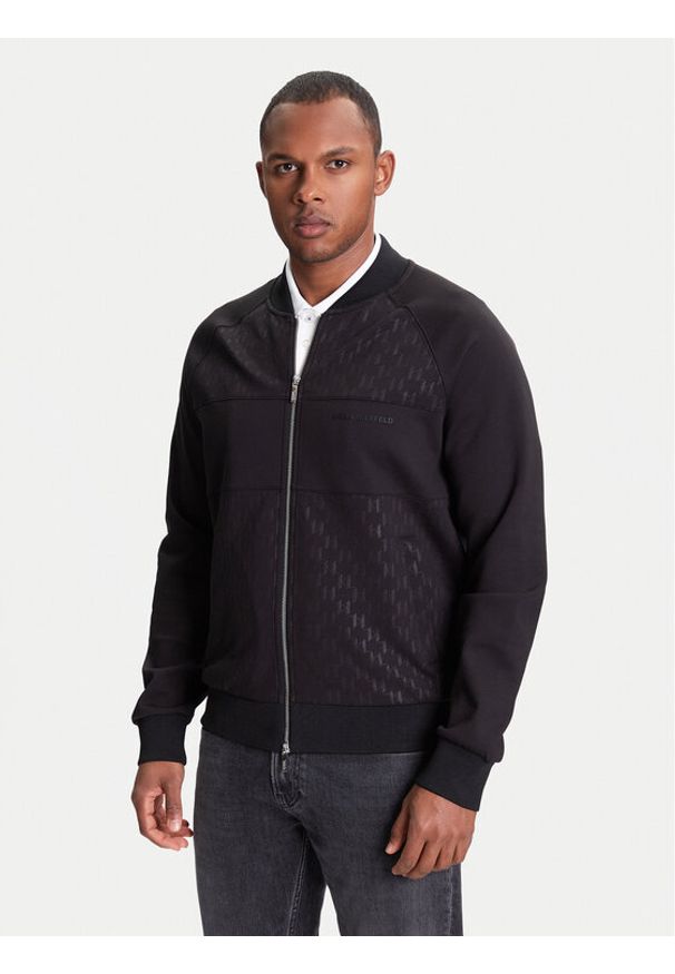 Karl Lagerfeld - KARL LAGERFELD Bluza 705023 553902 Czarny Regular Fit. Typ kołnierza: dekolt w karo. Kolor: czarny. Materiał: syntetyk