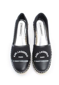 Karl Lagerfeld Espadryle "Kamini Platform" | KL80308 900 / Kamini Platform | Kobieta | Czarny. Zapięcie: bez zapięcia. Kolor: czarny. Materiał: materiał, skóra, guma. Wzór: napisy. Obcas: na platformie #5