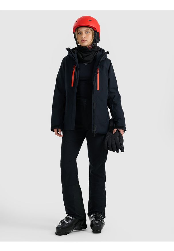 4f - 4F Kurtka narciarska membrana 10000 damska - czarna S. Kolor: czarny. Materiał: skóra, materiał. Wzór: gładki. Sezon: zima