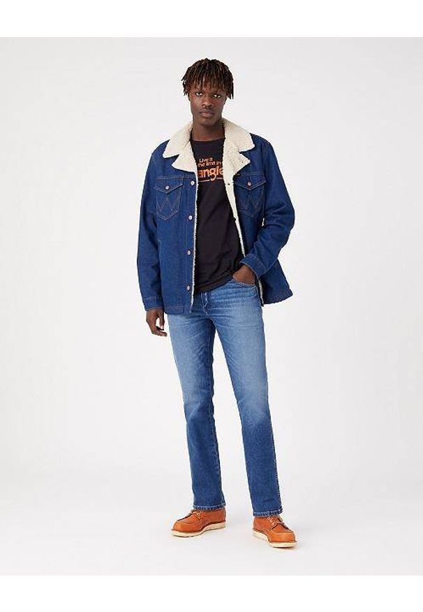 Wrangler - WRANGLER WRANGE SHERPA JACKET MĘSKA KURTKA JEANSOWA RETRO BLUE W445AR071 112324494. Materiał: jeans. Styl: retro