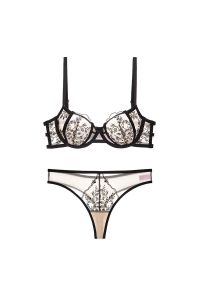 Intica - Komplet bielizny z kwiatowym haftem Carlene. Kolor: beżowy. Materiał: tkanina. Wzór: kwiaty, haft #1