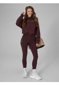 4f - 4F Bluza dresowa regular z kapturem damska - brązowa L. Okazja: na co dzień. Typ kołnierza: kaptur. Kolor: brązowy. Materiał: dresówka. Styl: casual #2