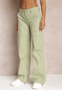 Renee - Zielone Bawełniane Spodnie z Gumeczkami Przy Nogawkach Moye. Kolor: zielony. Materiał: bawełna #2