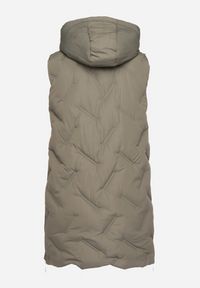 Born2be - Zielona Pikowana Kamizelka z Kapturem i Kieszeniami Esarivie. Okazja: na spacer. Typ kołnierza: kaptur. Kolekcja: plus size. Kolor: zielony. Materiał: jeans #3