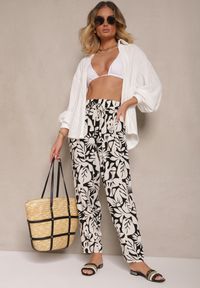 Renee - Czarne Spodnie z Wiskozy High Waist w Kwiatowy Wzór Niliannea. Okazja: na co dzień. Stan: podwyższony. Kolor: czarny. Materiał: wiskoza. Wzór: kwiaty. Styl: elegancki, casual