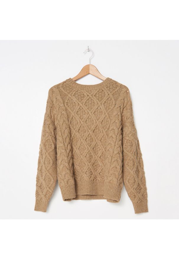 House - Sweter z warkoczowym splotem - Brązowy. Kolor: brązowy. Materiał: ze splotem