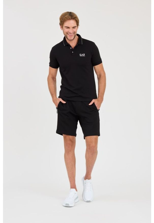 EA7 Emporio Armani - EA7 Czarna męska koszulka polo, Rozmiar XXL. Typ kołnierza: polo. Kolor: czarny