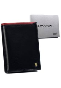 ROVICKY - Portfel skórzany Rovicky N4-RVT-6870 Black+Red czarny. Kolor: czarny. Materiał: skóra