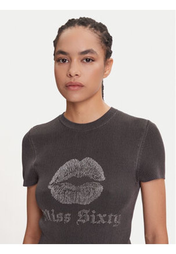 Miss Sixty T-Shirt 6S1RJ23100 Szary Slim Fit. Kolor: szary. Materiał: wiskoza