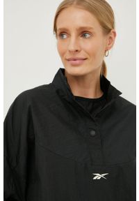 Reebok kurtka treningowa Workout Ready kolor czarny przejściowa oversize. Kolor: czarny. Materiał: skóra, materiał #5