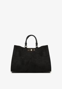 Born2be - Czarna Torebka Shopperka z Imitacji Zamszu z Rączkami i Paskiem na Ramię Tamelle. Kolor: czarny. Materiał: zamszowe. Styl: biznesowy, casual. Rodzaj torebki: na ramię