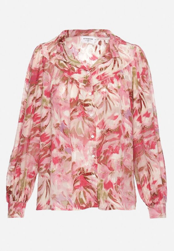 Born2be - Czerwono-Różowa Koszula we Florystyczny Wzór z Luźnymi Rękawami Nallestia. Kolor: czerwony. Materiał: materiał. Sezon: lato