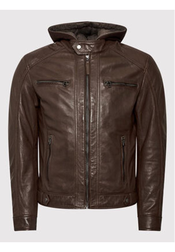 Serge Pariente Kurtka skórzana Erico Hood Brązowy Regular Fit. Kolor: brązowy. Materiał: skóra