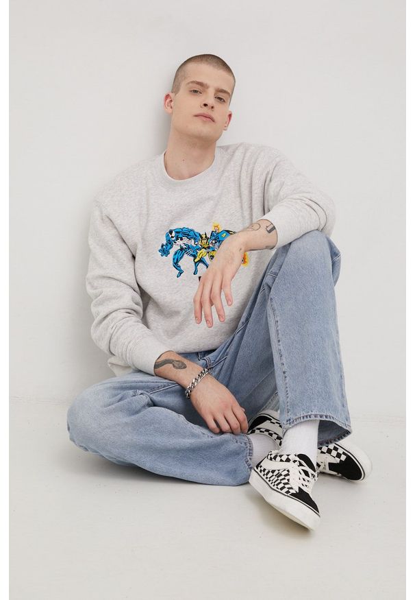 HUF bluza x Marvel męska kolor szary z aplikacją. Kolor: szary. Materiał: dzianina. Wzór: aplikacja, motyw z bajki