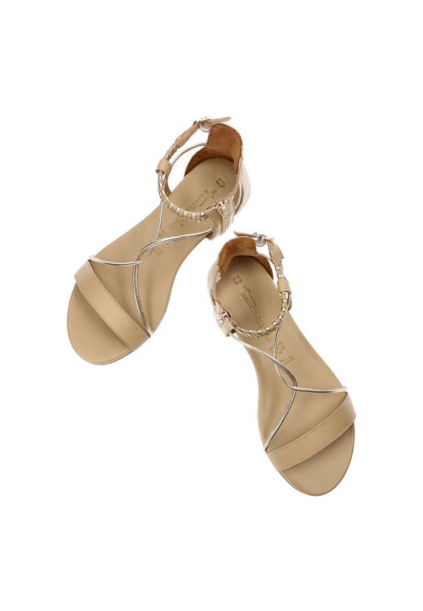 Beżowe Sandały Damskie Tamaris Modne Letnie Buty. Okazja: na spacer, na co dzień. Zapięcie: pasek. Kolor: beżowy. Materiał: skóra. Wzór: paski. Sezon: lato. Styl: casual, elegancki