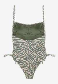 Renee - Zielony Strój Kąpielowy z Odkrytymi Plecami i Wiązaniami Zarinania. Kolekcja: plus size. Kolor: zielony. Materiał: koronka. Wzór: nadruk #5