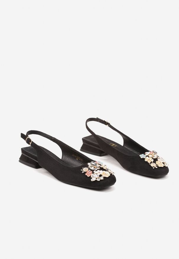 Renee - Czarne Czółenka Slingback Vices z Cyrkoniami i Wkładką ze Skóry Eklina. Okazja: na co dzień. Kolor: czarny. Materiał: skóra. Obcas: na obcasie. Styl: wizytowy, klasyczny, elegancki, casual. Wysokość obcasa: średni