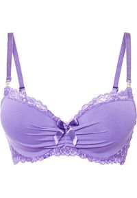 bonprix - Biustonosz z usztywnianymi miseczkami z poliamidu z recyklingu. Kolor: fioletowy. Materiał: poliamid. Wzór: aplikacja, paski, koronka #1