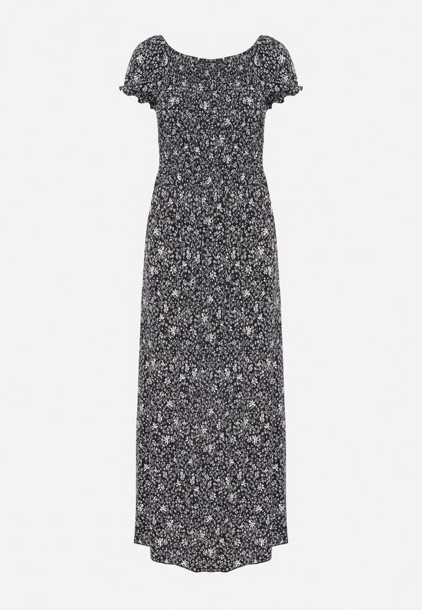 Born2be - Czarna Sukienka z Bufkami przy Rękawach w Kwiaty Neralese. Okazja: na co dzień, na imprezę. Kolor: czarny. Materiał: jeans. Wzór: kwiaty. Sezon: lato. Styl: casual