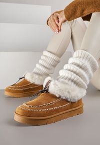 Born2be - Brązowe Śniegowce na Grubej Podeszwie z Futerkiem i Przeszciami Linafra. Okazja: na co dzień. Kolor: brązowy. Materiał: futro. Styl: casual, elegancki #6