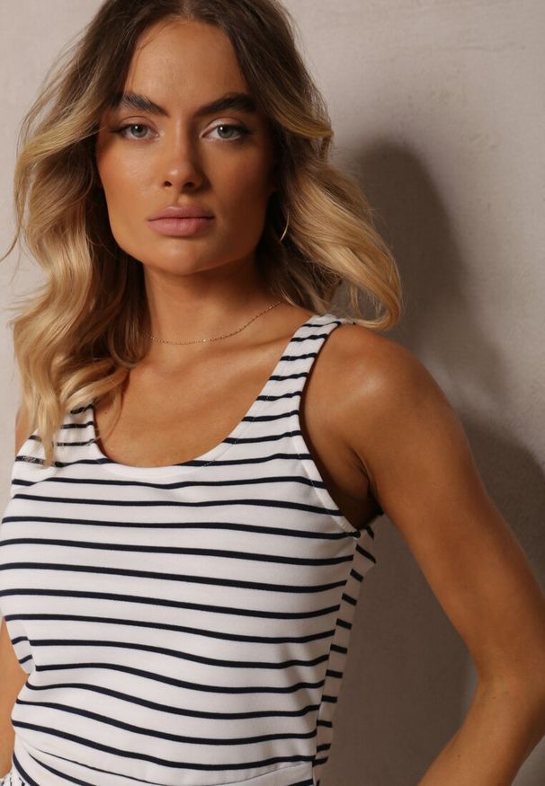 Renee - Biało-Granatowy Casualowy Top z Bawełny w Paski Vimassia. Okazja: na co dzień. Kolor: biały. Materiał: bawełna. Wzór: paski. Styl: casual