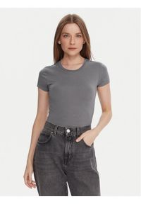Gina Tricot T-Shirt 21287 Szary Slim Fit. Kolor: szary. Materiał: wiskoza