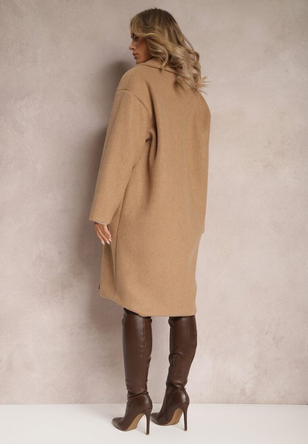 Renee - Brązowy Dwurzędowy Płaszcz Oversize z Wełną Spolete. Kolor: brązowy. Materiał: wełna. Styl: elegancki