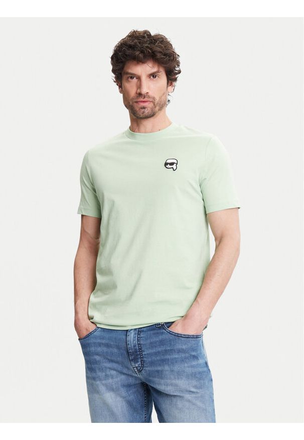 Karl Lagerfeld - KARL LAGERFELD T-Shirt 755710 552224 Zielony Regular Fit. Typ kołnierza: dekolt w karo. Kolor: zielony. Materiał: bawełna