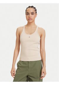 Tommy Jeans Top Racerback DW0DW22264 Beżowy jasny Slim Fit. Kolor: beżowy. Materiał: bawełna #1
