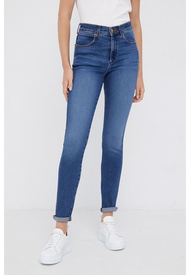 Wrangler jeansy High Rise Skinny Vintage Spring damskie high waist. Stan: podwyższony. Kolor: niebieski. Styl: vintage