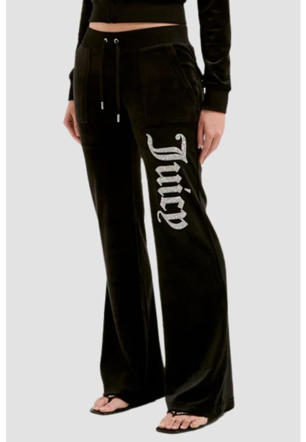 Juicy Couture - JUICY COUTURE Czarne damskie spodnie dresowe Layla Caviar Trackpant. Kolor: czarny. Materiał: dresówka