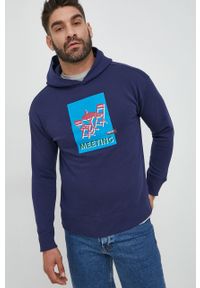 United Colors of Benetton bluza męska kolor granatowy z kapturem z nadrukiem. Typ kołnierza: kaptur. Kolor: niebieski. Wzór: nadruk #1