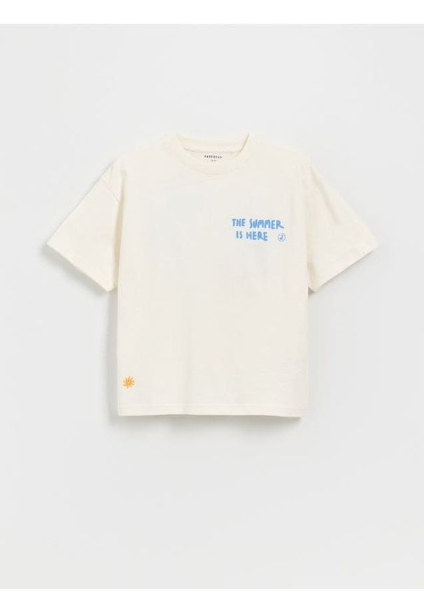 Reserved - Bawełniany t-shirt z nadrukiem - biały. Kolor: biały. Materiał: bawełna. Wzór: nadruk