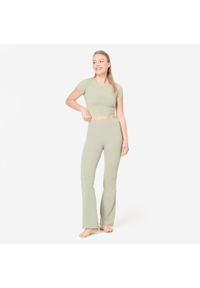 DOMYOS - Koszulka do jogi i pilatesu Breathe. Kolor: zielony. Materiał: poliamid, elastan, materiał. Sport: joga i pilates