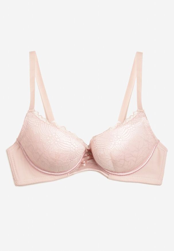 Born2be - Różowy Biustonosz z Push Upem i Koronkowymi Miseczkami Berilis. Kolor: różowy. Materiał: koronka. Rodzaj stanika: push-up. Wzór: aplikacja, koronka