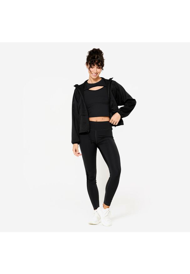 DOMYOS - Legginsy fitness damskie Domyos. Kolor: czarny. Materiał: elastan, poliester, materiał. Sport: fitness