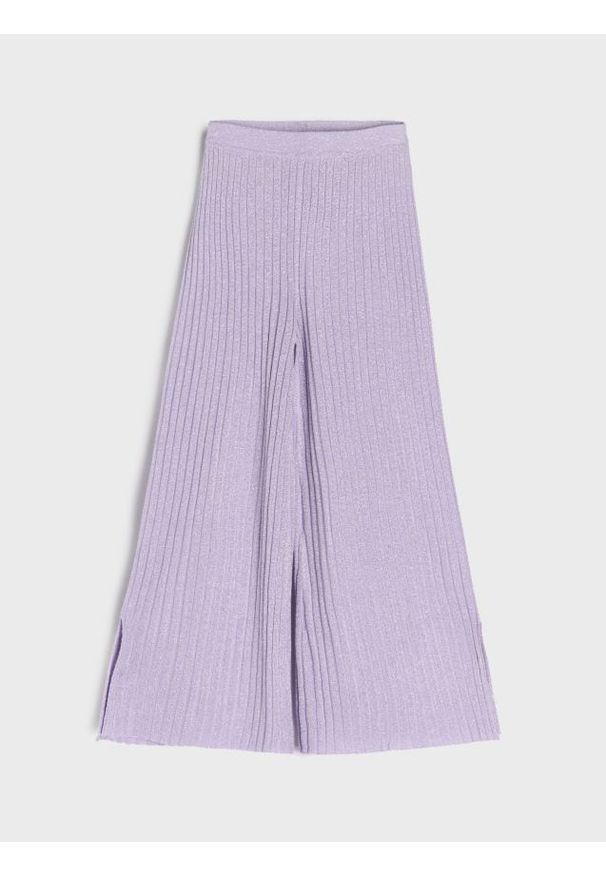 Sinsay - Prążkowane spodnie wide leg - fioletowy. Kolor: fioletowy. Materiał: prążkowany