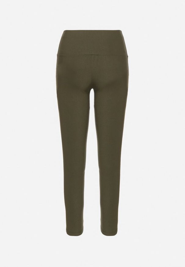 Born2be - Ciemnozielone Legginsy z Wysokim Stanem Ozdobione Guzikami Kolithra. Okazja: do pracy, na co dzień. Stan: podwyższony. Kolor: zielony. Wzór: aplikacja. Styl: elegancki, casual, klasyczny