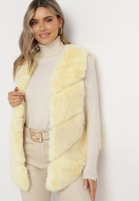 Born2be - Żółta Futrzana Kamizelka z Wstawkami Sasireka. Kolor: żółty. Materiał: futro #1