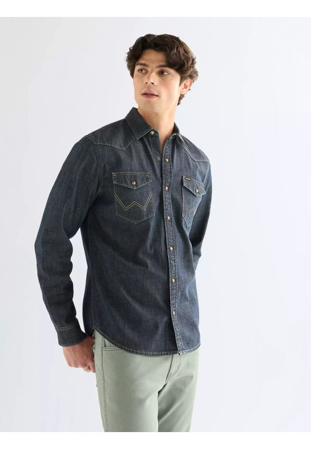 Wrangler - MĘSKA KOSZULA JEANSOWA WRANGLER WESTERN SHIRT CANYON 112378473. Materiał: jeans