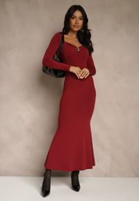 Renee - Bordowa Sukienka Koktajlowa z Wiskozą i Metaliczną Klamrą przy Dekolcie Refire. Okazja: na imprezę. Kolor: czerwony. Materiał: wiskoza. Styl: wizytowy. Długość: maxi #4