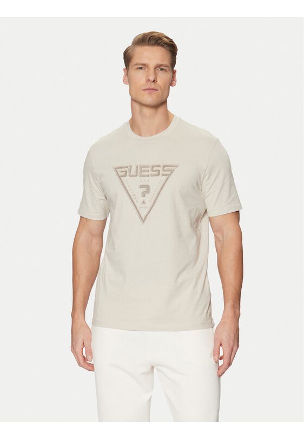 Guess T-Shirt Z5RI03 I3Z14 Beżowy Regular Fit. Kolor: beżowy. Materiał: bawełna